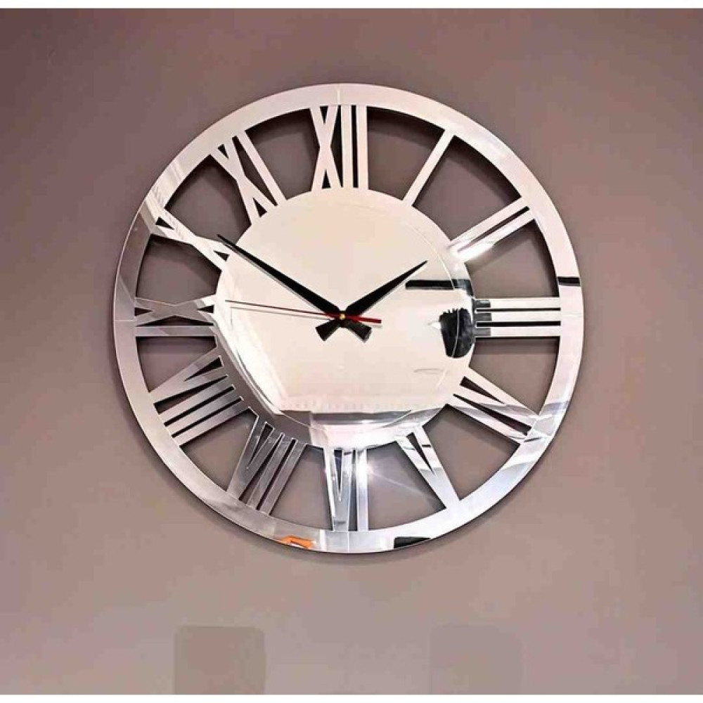 Nisanest Dekoratif Aynalı Hediyelik Modern Büyük Boy Duvar Saati 50 cm - Gümüş Dekoratif Saat Fiyatı