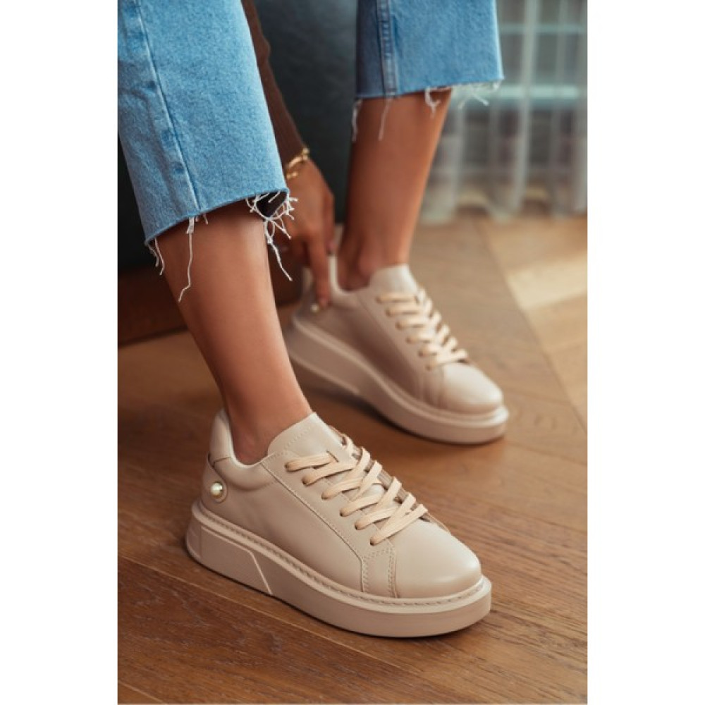 Nişantaşı Shoes Joy Bej Mat Bağcıklı Kalın Taban Spor Ayakkabı Spor Ayakkabı Fiyatı