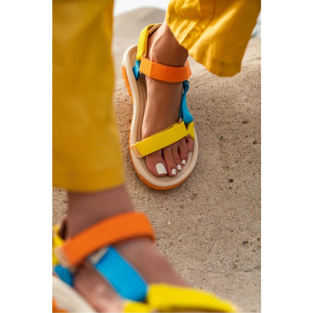 NİŞANTAŞI SHOES Kadın Sarı Turuncu Mavi Cırtlı Düz Taban Sandalet 39 Beden Unisex Sandalet Fiyatı