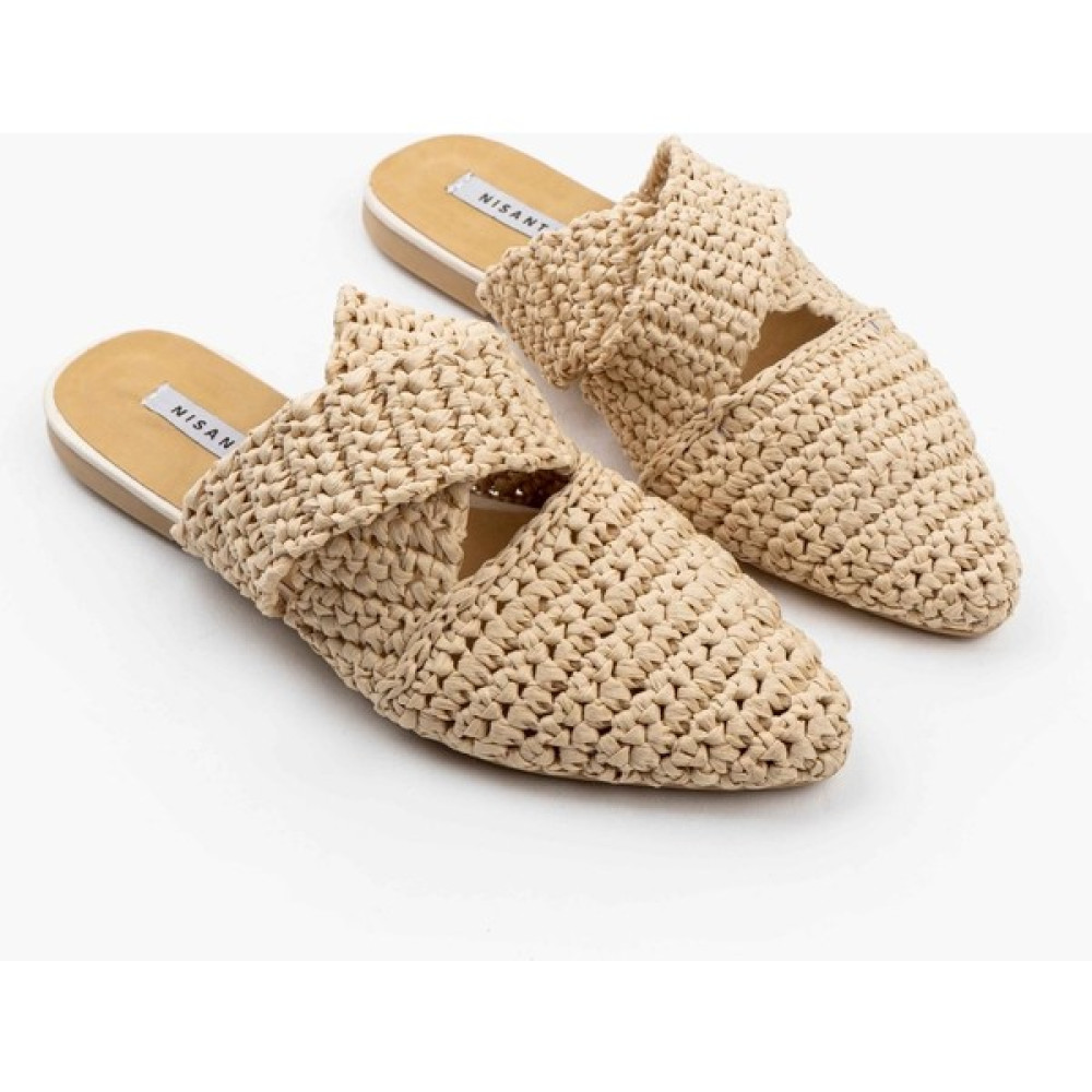 Nişantaşı Shoes Laila Bej Örgü Çapraz Bant Detay Kadın Terlik Kadın Terlikleri ve Sandaletleri Fiyatı