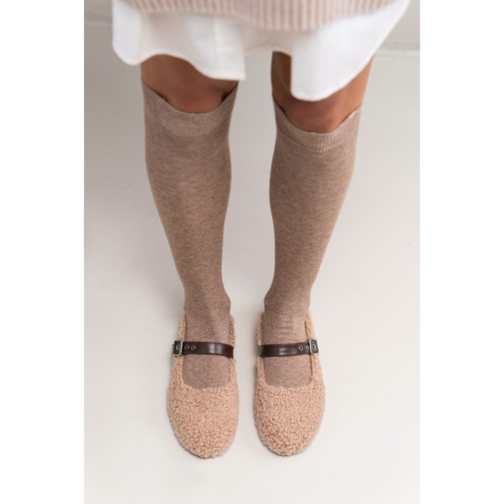 Nişantaşı Shoes Marlena Koyu Bej Peluş Kemer Detay Düz Taban Kadın Babet Babetler Fiyatı