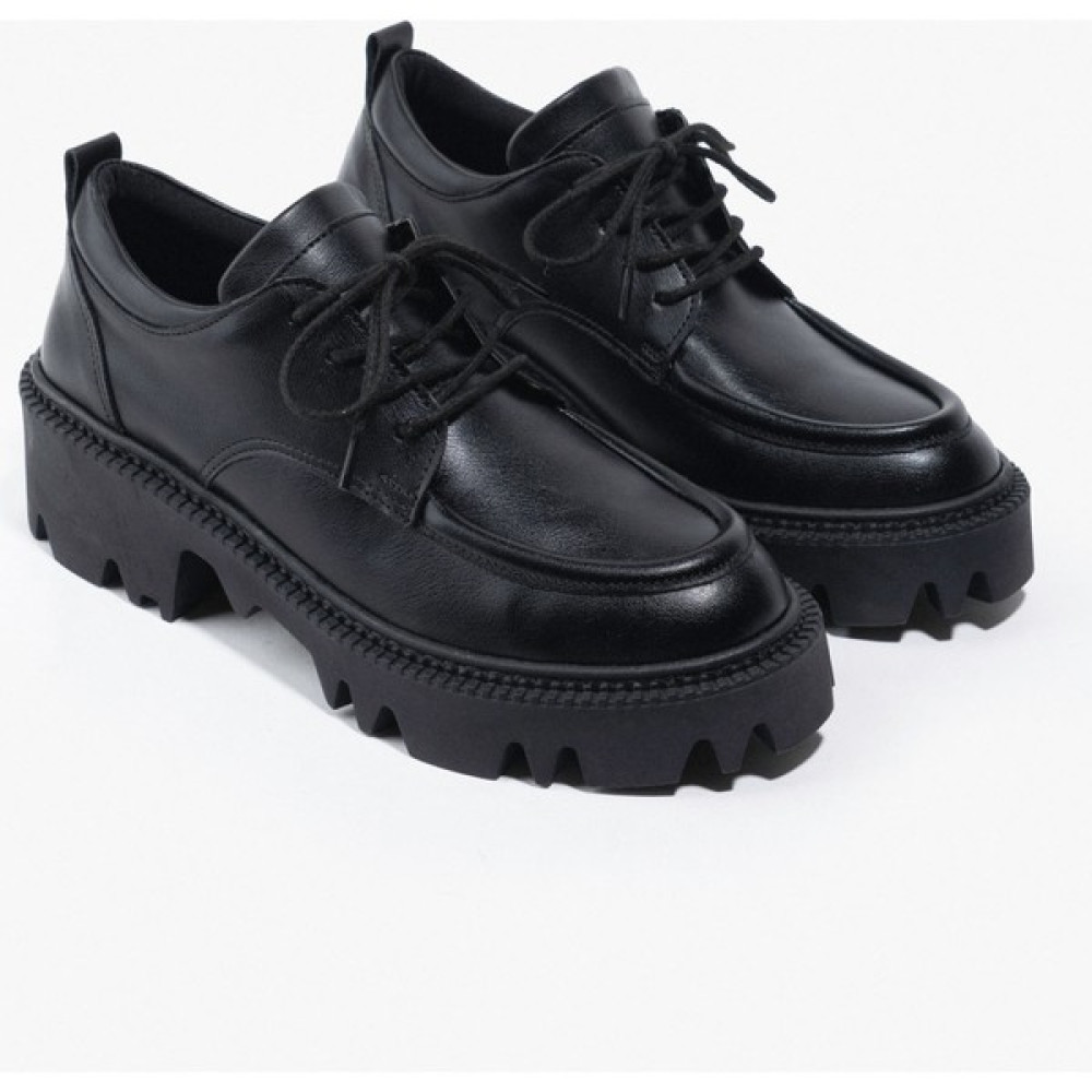 Nişantaşı Shoes Maxine Siyah Mat Kalın Taban Bağcıklı Kadın Ayakkabı Babetler Fiyatı