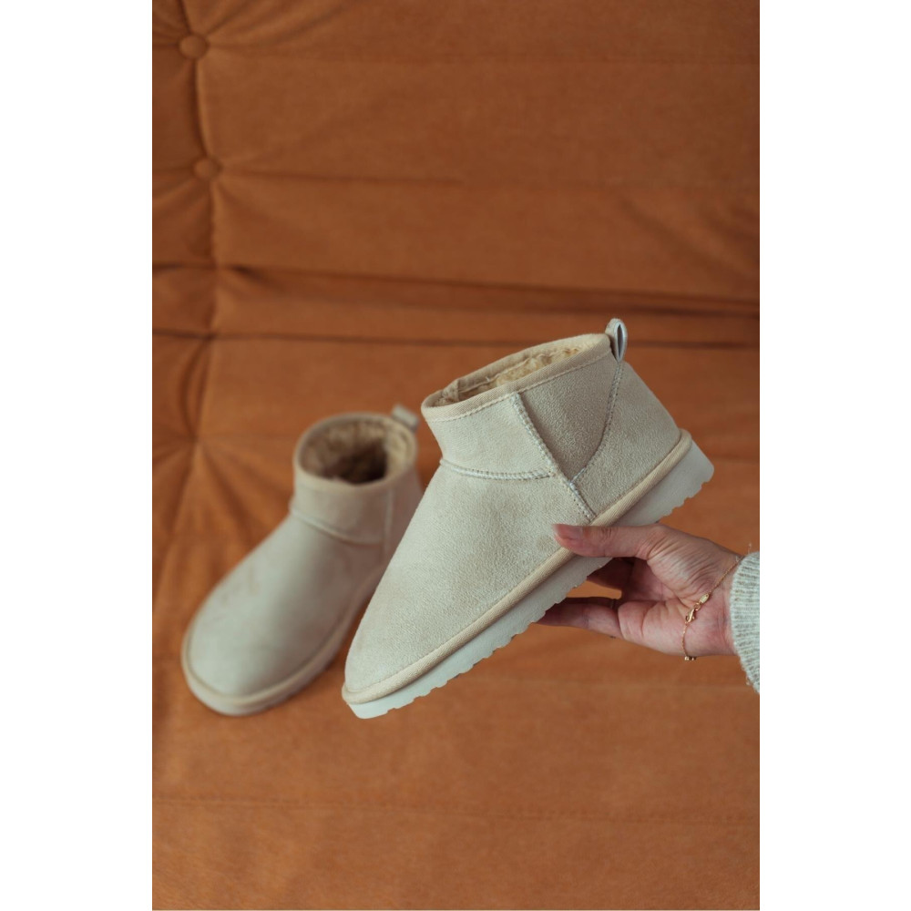 NİŞANTAŞI SHOES Mini Bej Süet Yarım Bot içi Tüylü Düz Taban Kadın Ayakkabı 40 Beden Kadın Botları Fiyatı