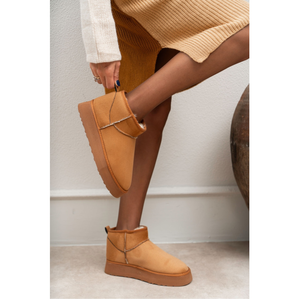 NİŞANTAŞI SHOES Mini Taba Süet Içi Kürklü Kalın Taban Kadın Bot 36 Beden Kadın Botları Fiyatı