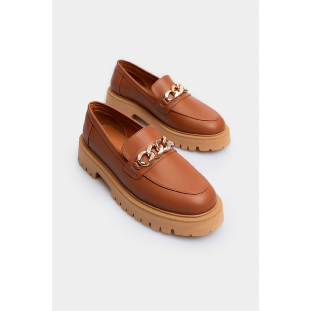 Nişantaşı Shoes Senua Taba Deri Aksesuar Detay Kalın Taban Kadın Ayakkabı Babetler Fiyatı