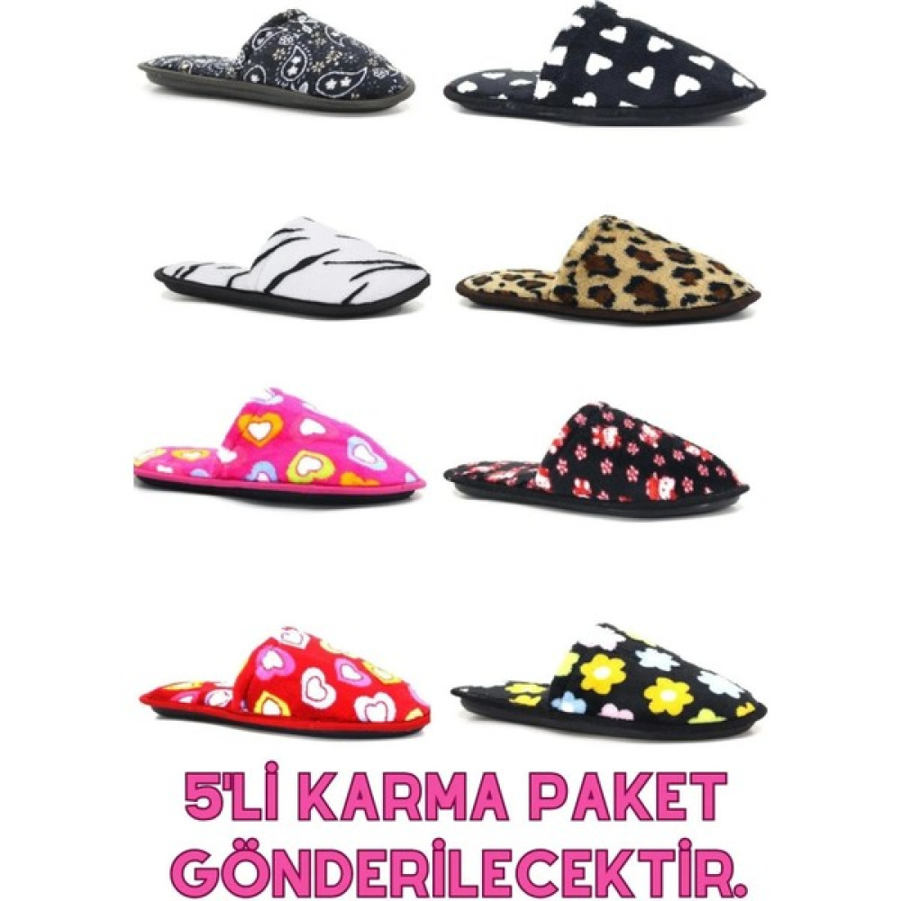 Nisanur Shoes 5'li Karışık Desen Kadın Ev Terliği, Misafir Terliği, Çeyiz Bohça Terliği Erkek Terlikleri ve Sandaletleri Fiyatı