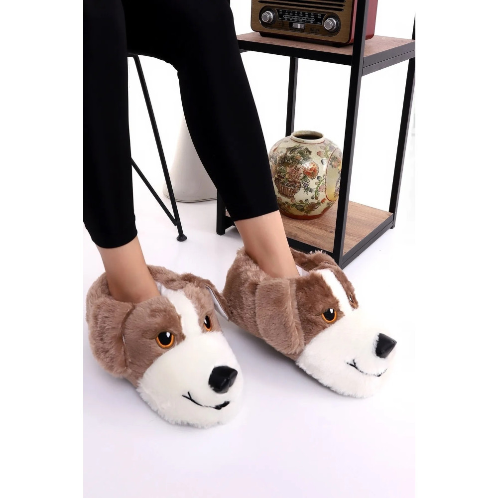 Nisanur Shoes Konfor Sevimli Köpek Figürlü Peluş Panduf Ünisex Hayvanlı Panduf 30-33 Beden Kadın Terlikleri ve Sandaletleri Fiyatı