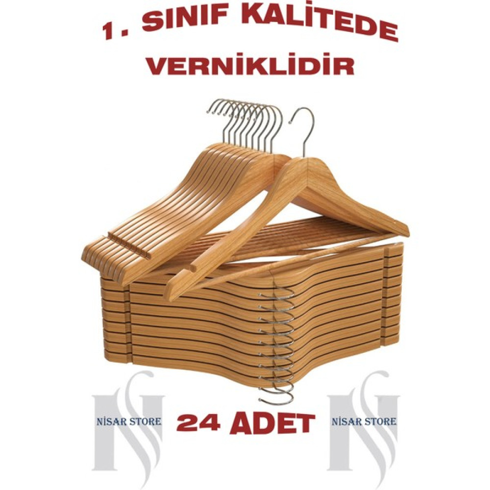 Nisar Store 24 Adet Ahşap Elbise Askısı Dolap Düzenleyici Lüks Natürel 1. Kalite - Ahşap Rengi Eşya Saklama / Düzenleme Fiyatı