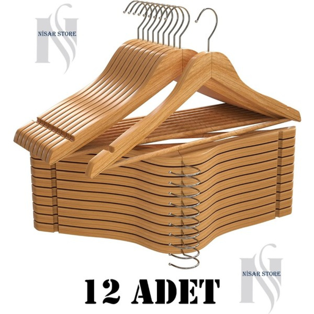 Nisar Store Nisarstore 12 Adet Ahşap Lüks Natürel Vernikli Elbise Ceket Askısı Dolap Düzenleyici - Ahşap Rengi Eşya Saklama / Düzenleme Fiyatı