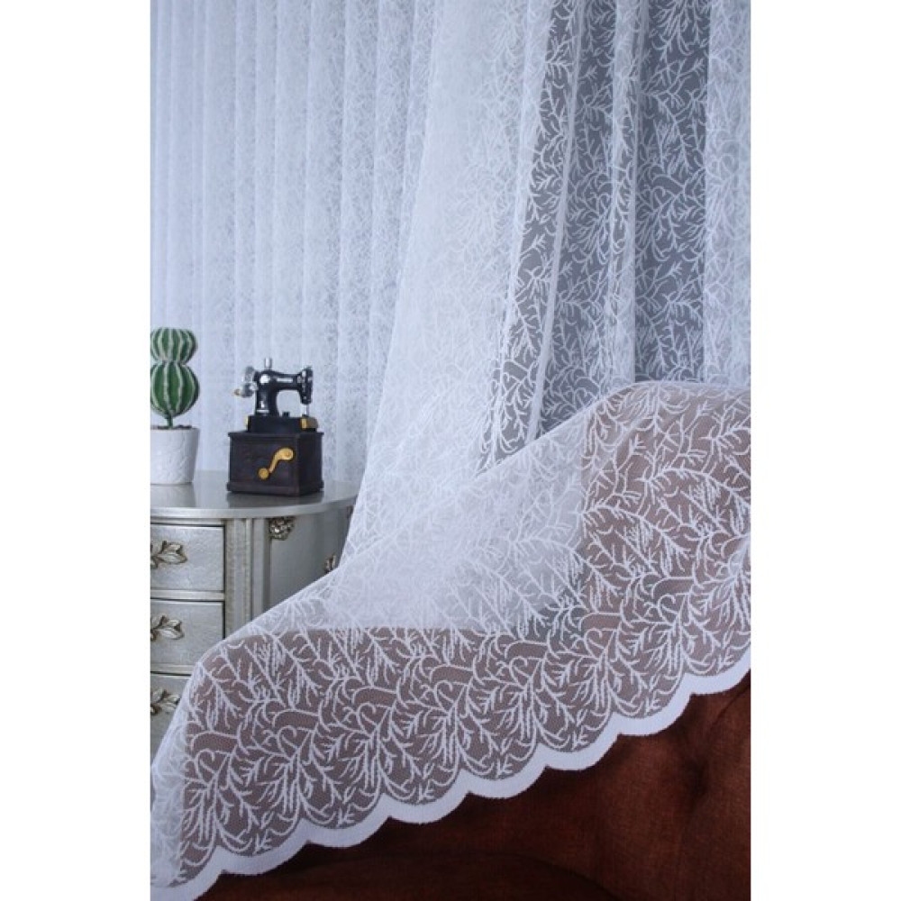 Nish Perde 350X250 Ölçü 1X3 Sık Pile Lüks Örme Pati Desen Tül Perde - Kırık Beyaz - 350 x 250 cm Tül Perde Fiyatı