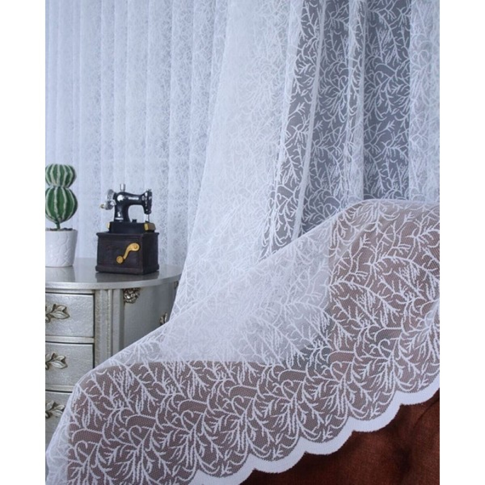 Nish Perde Lüks Örme Tül Perde Pati Desen Düz Dikim 1/2 Seyrek Pile - 200 x 255 cm - Kırık Beyaz Tül Perde Fiyatı