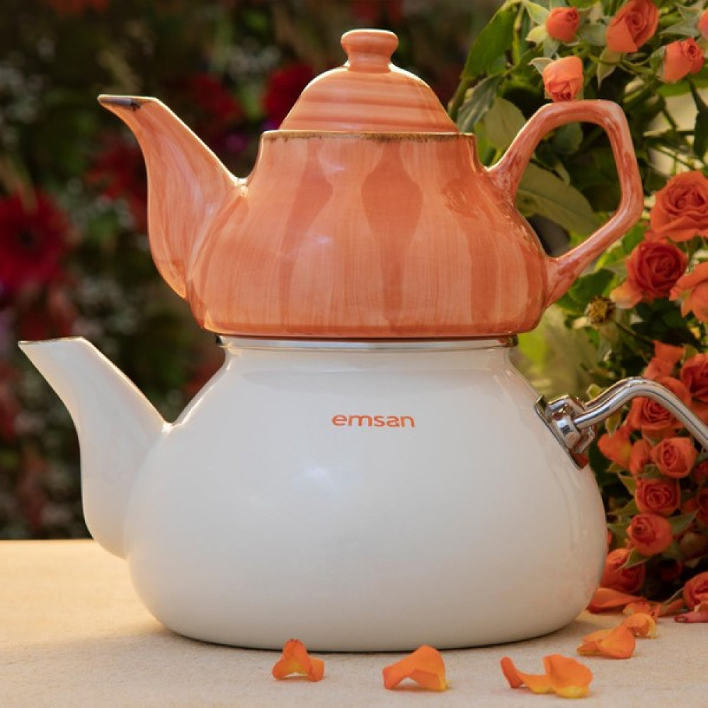 Nishev Emsan Porselenli Emaye Çaydanlık Takımı Pembe Çay / Çaydanlık Setleri Fiyatı