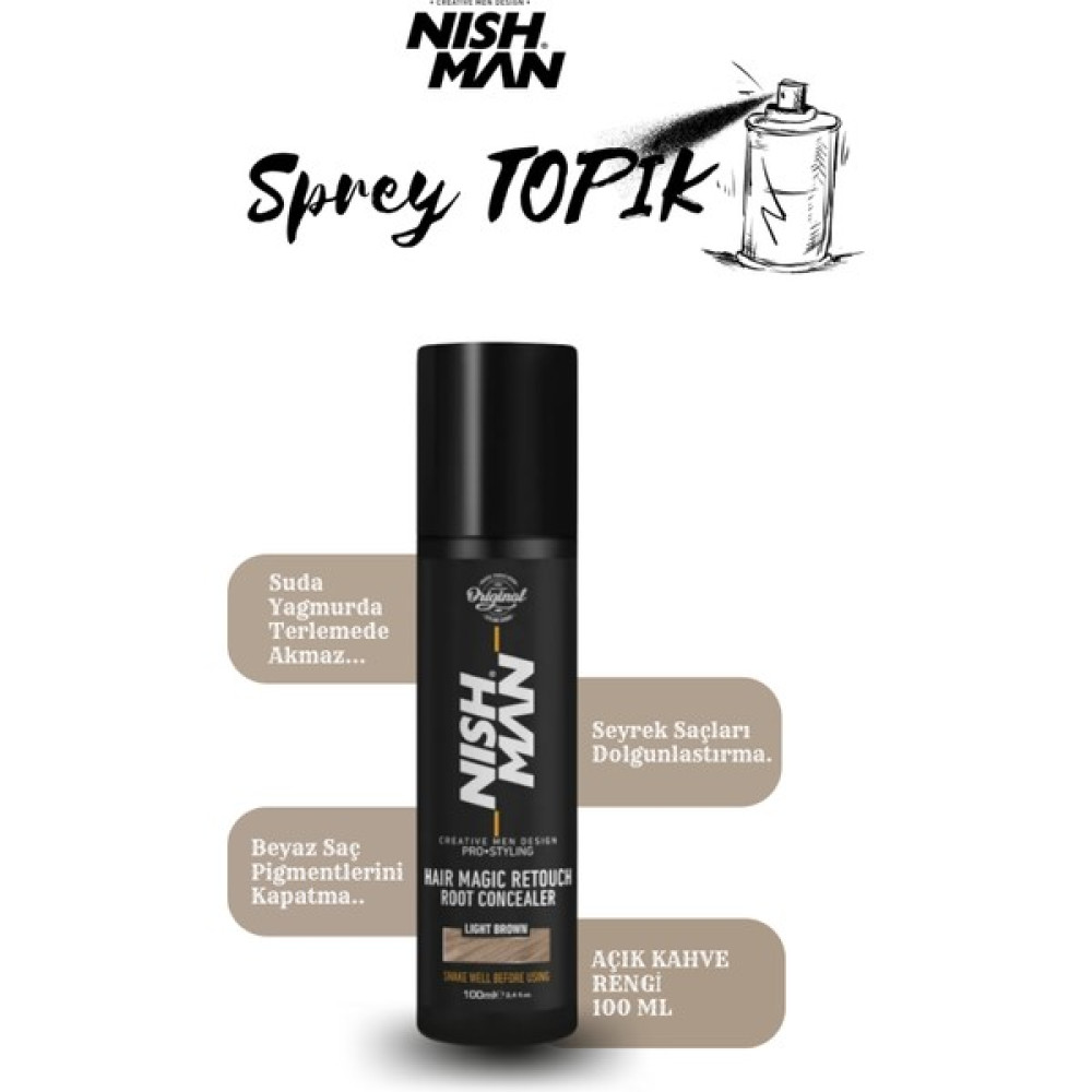 Nishman Root Touch Up Sprey Açık Kahve / Saç Dolgunlaştırıcı ve Seyrek Kapatıcı / Suda Yağmurda Akmaz 100ML Saç Boyası Fiyatı