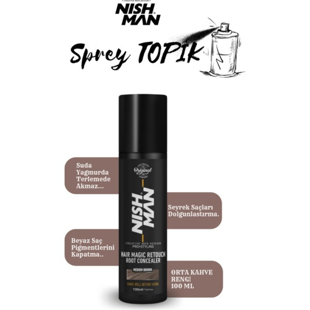 Nishman Root Touch Up Sprey - Saç Dolgunlaştırıcı ve Seyrek Kapatıcı Sprey Topik - Suda Yağmurda Akmaz 100 ml Saç Boyası Fiyatı