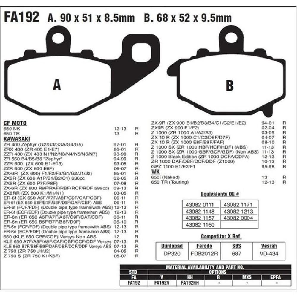 Nissin Kaw. Kle 650 Versys 07-14 Ebc Arka Fren Balatası Oto Boyaları Fiyatı
