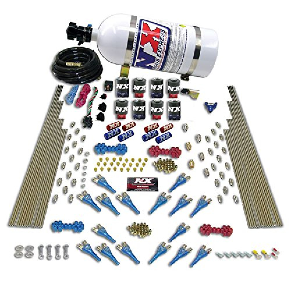 Nitrous Express - Shark Dual Stage/Alc 16 Nozzles 8 Solenoids Nitrous Kit (200-1200HP) w/15lb Bottle (90085-15)