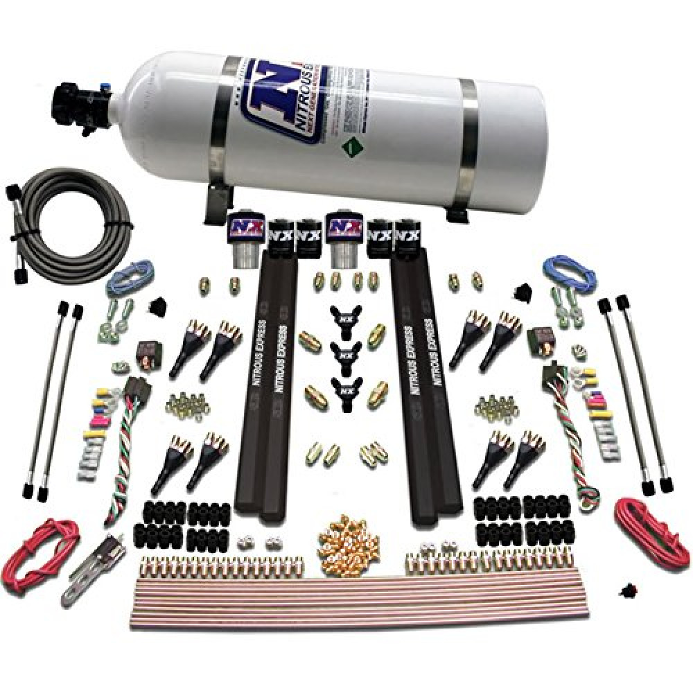 Nitrous Express - SX2 Dual Stage/Gas/Rails 8 Nozzles Nitrous Kit (200-1200HP) w/15lb Bottle (90209-15)