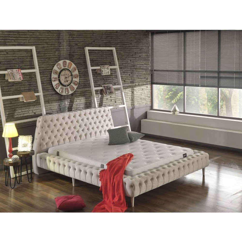 Niva Baza Çift Kişilik Baza Başlık Chester Set Havuzlu Sandıksız Krem - 140 x 200 cm Baza Fiyatı