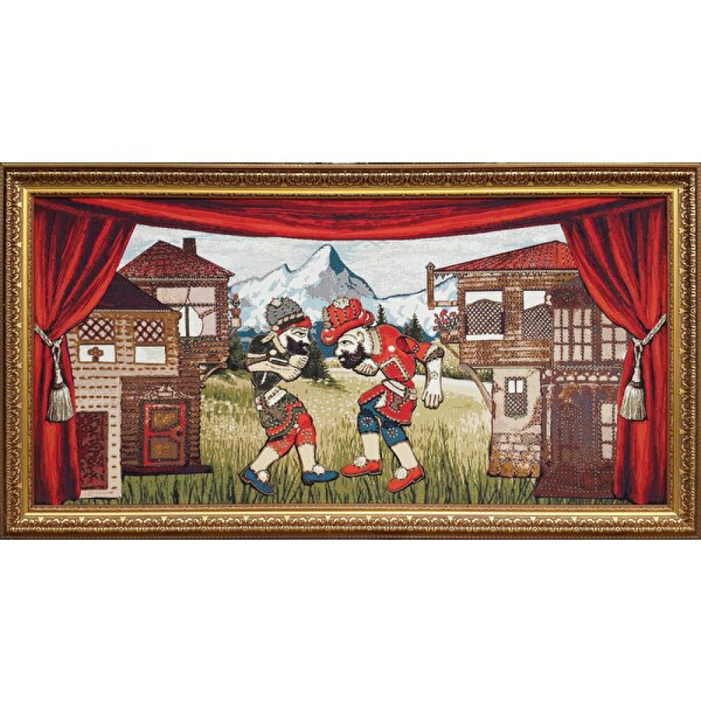 Niva Goblen Manzara Serisi-12 Dokuma Goblen Kumaş-Karagöz Hacivat - Çok Renkli - 170 cm - 70 cm Kumaşlar Fiyatı