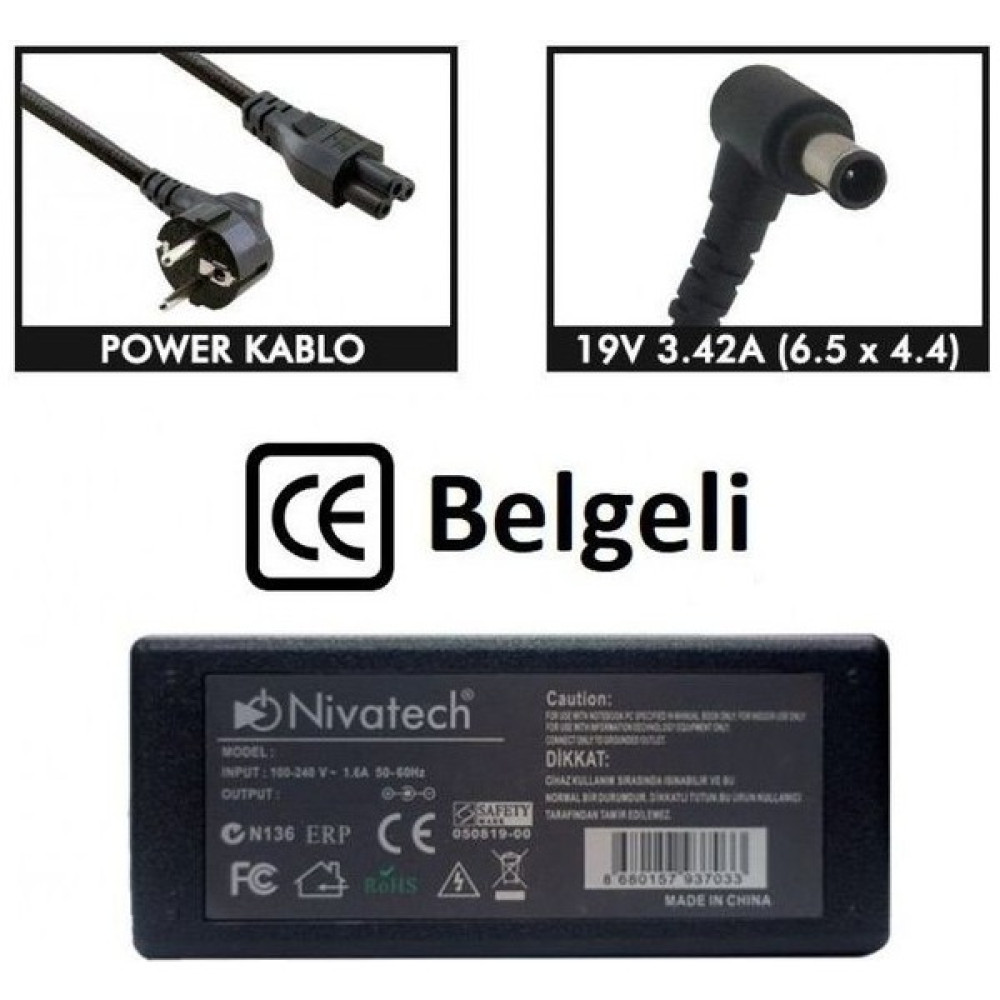 Nivatech BC994 Sony-Lg 19V 3,42A (6,5*4,4mm) Notebook Adaptör Laptop Adaptör Fiyatı
