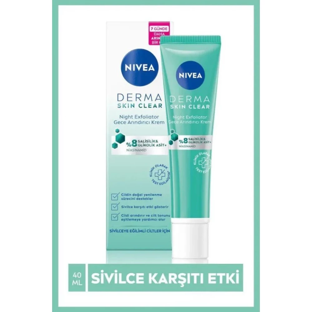 Nivea Derma Skin Clear Night Exfoliator Gece Arindirici Krem 40Ml, %8 Glikolik Asit (Aha) Ve Salisil Gece Kremleri Fiyatı