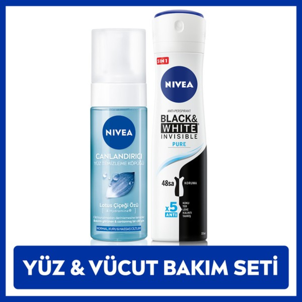 Nivea Kadın Sprey Deodorant Black&White Pure 150ml, Canlandırıcı Yüz Yıkama Köpüğü 150ml, Kişisel Bakım Oto Boyaları Fiyatı