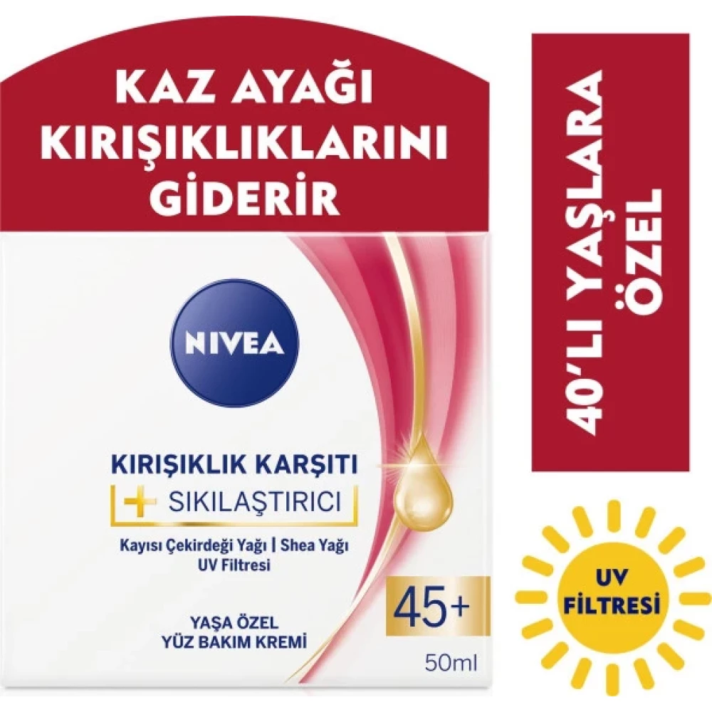 Nıvea + Krem Yas 45+ (50Ml),Yasa Ozel Yuz Bakim Kremi,Kayisi Cekirdegi Ve Shea Yagi İle Yogun Cilt B Gündüz Kremleri Fiyatı