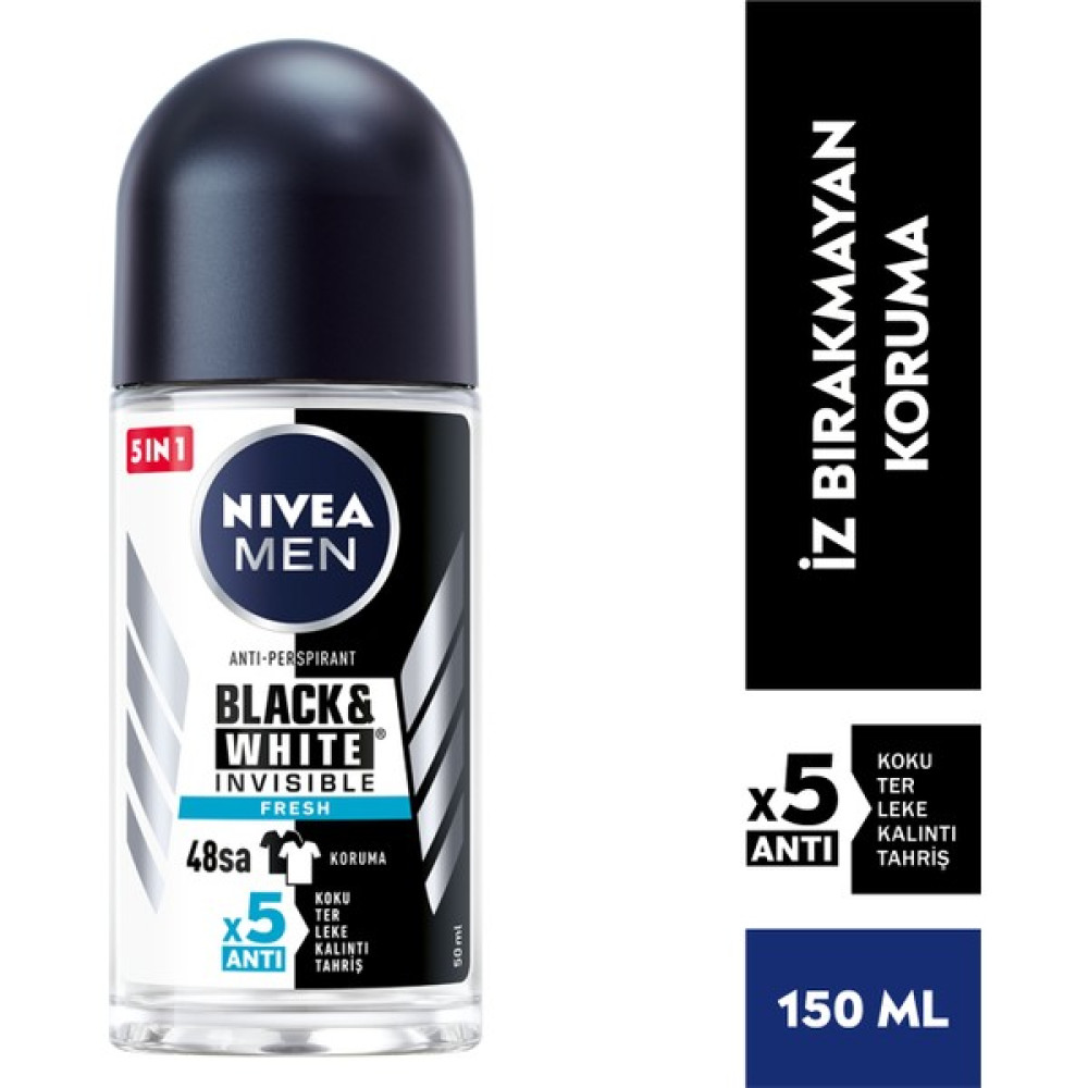 NIVEA MEN Erkek Roll On Deodorant Black&White Fresh;48 Saat Anti-perspirant Koruma;50ml - 50 ml Deodorantlar Fiyatı