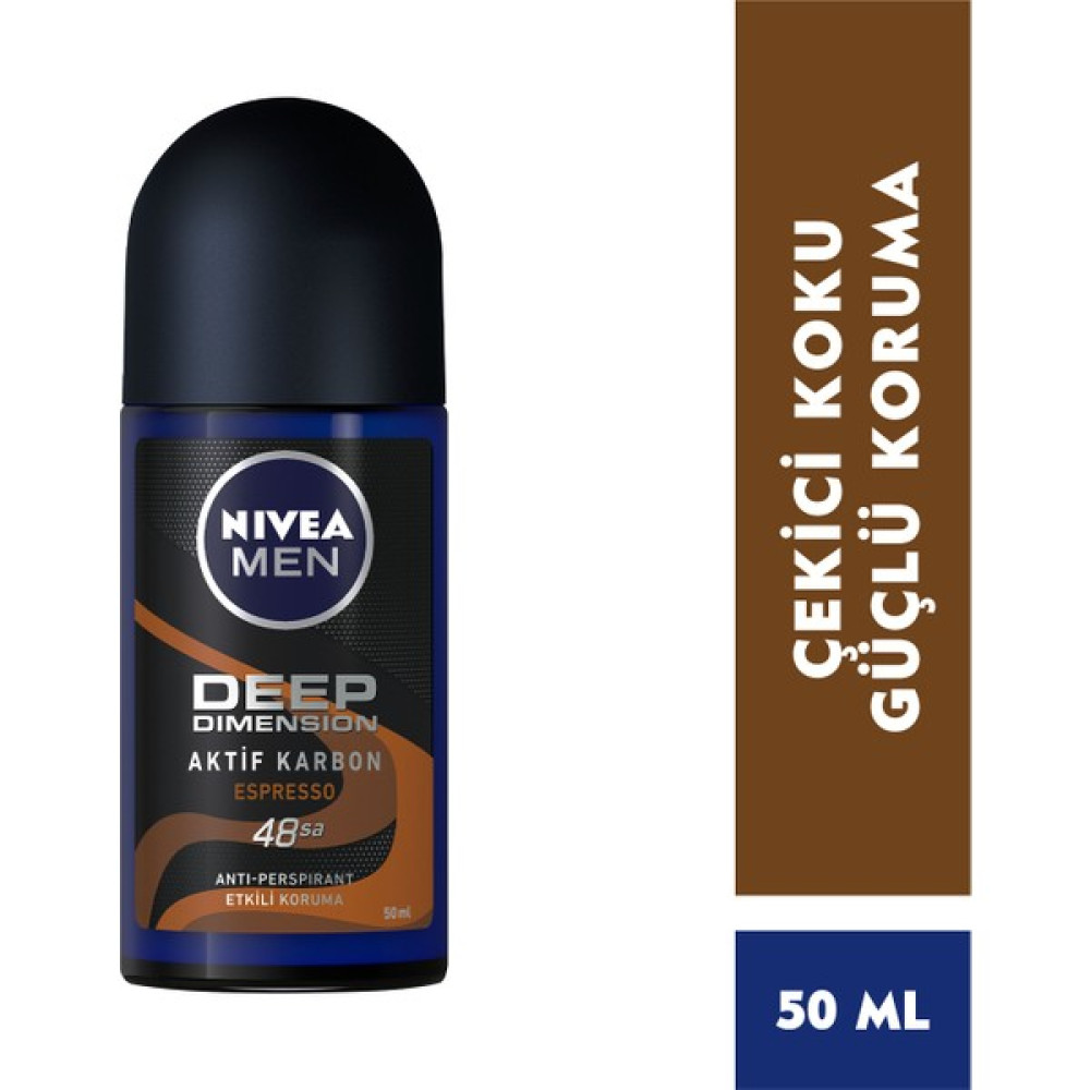 NIVEA Men Erkek Roll On Deodorant Deep Dimension Espresso 48 Saat Anti-perspirant Koruma 50ml; Çekici Koku - 50 ml Deodorantlar Fiyatı
