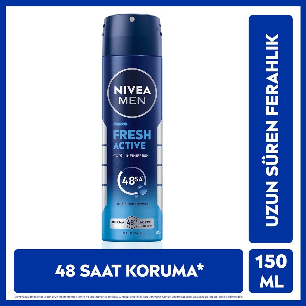 NIVEA MEN Erkek Sprey Deodorant Fresh Active 150ml, Ter Kokusuna Karşı 48 Saat Koruma, Aluminyum İçermez - 140 ml Evcil Hayvan Ürünleri Fiyatı
