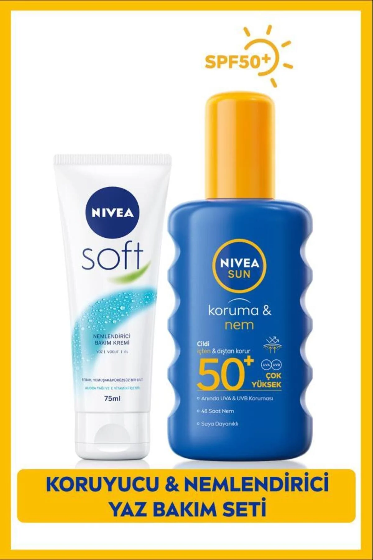NIVEA Sun Yüksek Güneş Koruyucu Sprey 200ml Ve Soft Nemlendirici Bakım Kremi 75ml" Güneş Kremleri ve Losyonları Fiyatı