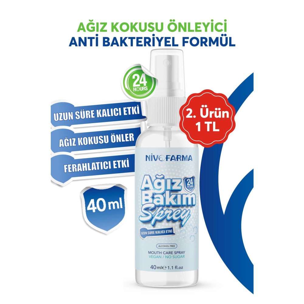 NİVOFARMA Ağız Kokusu Önleyici Sprey 40 ml Zengin Formülü Ile 4-6 Saat Ferahlık Spray Ağız Spreyi Ağız Gargara ve Spreyi Fiyatı