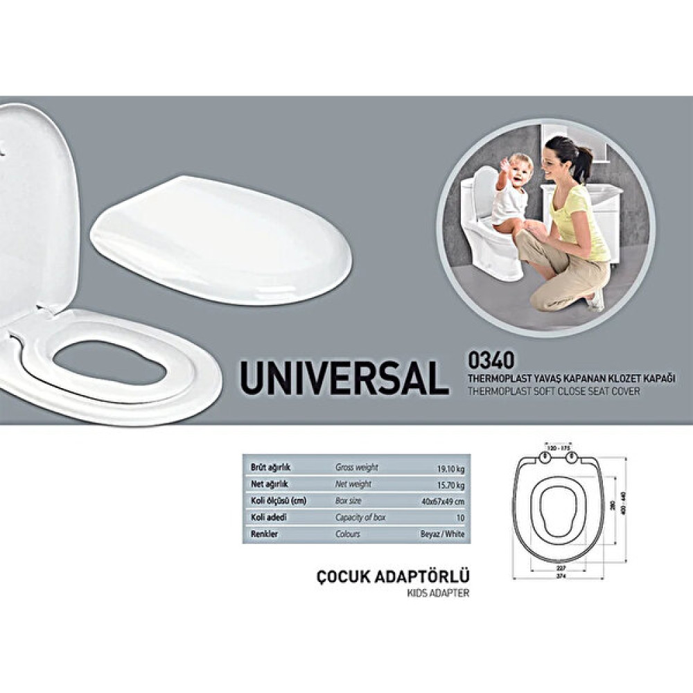 Nkp Thermoplast Yavaş Kapanan Klozet Kapağı Universal Model (Çocuk Adaptörlü) - ÇOCUK+YETİŞKİN - Beyaz Klozet Kapağı Fiyatı