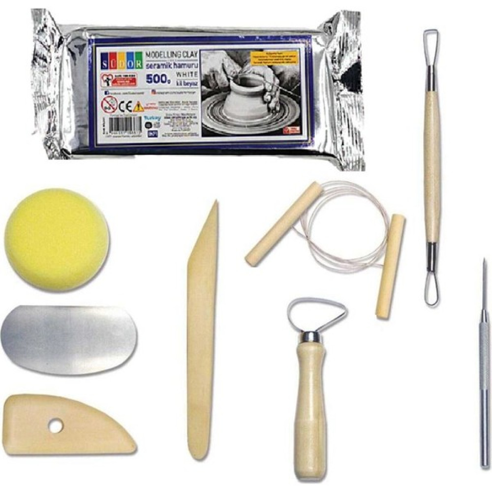 Nmagza Seramik Başlangıç Seti 8 Parça + Seramik Hamuru Kil Beyaz 2 x 500 Gram Yardımcı Malzeme Fiyatı