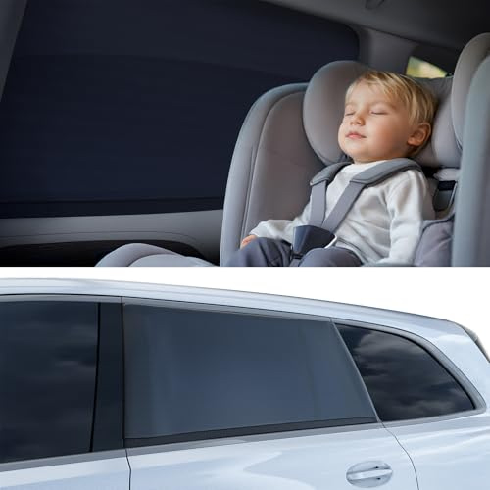 Nmoiss [2025 Upgraded] Car Window Shades for Baby[Ice Crystal Cooling Layer](2 Pack) UV-Blocker Cling Sun Shade 99% UV Protection | Universal Fit SUV/Sedan/Minivan | Roll Windows Down, Privacy Safe