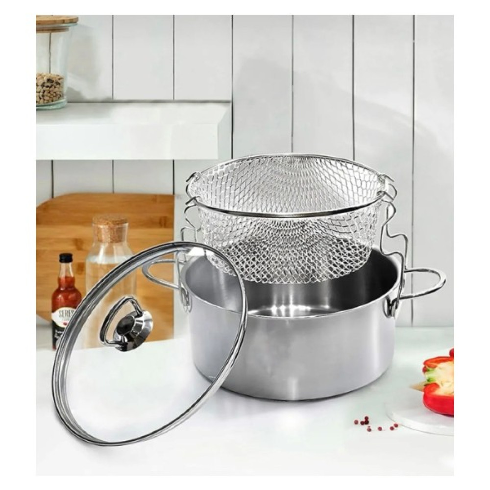Nms Cam Kapaklı 3 Parça Çelik Kızartma Tenceresi 22*12 cm 4 Litre Tencereler Fiyatı