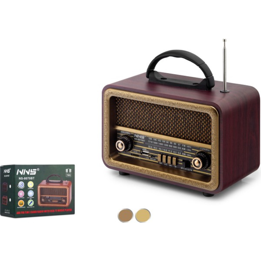 Nns NS8070BT Nostalji Bt Speaker 200*102*145MM - Koyu Kahverengi Alarmlı Saatler & Radyolar Fiyatı