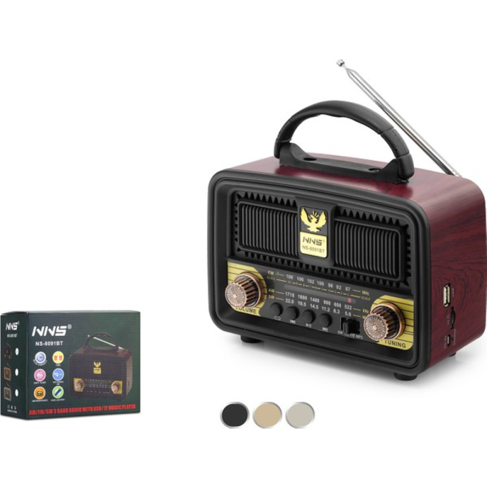 Nns NS8091BT Nostalji Bt Speaker 180*96*138MM - Kırmızı - Siyah Alarmlı Saatler & Radyolar Fiyatı