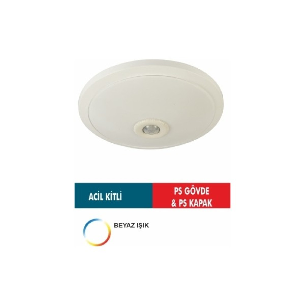 No-vo 18W Ledli Sensörlü Acil Kitli Tavan Armatürü (Ps Gövde & Ps Kapak) NV004.33 - 6500K - Beyaz Işık Armatür Fiyatı