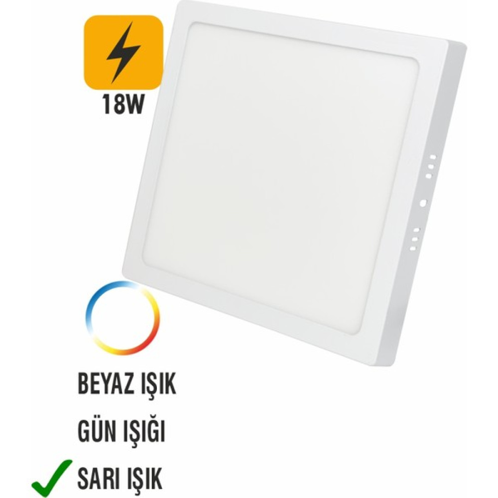 No-vo 18W Sıva Üstü LED Armatür Kare -Beyaz Kasa - Sarı Armatür Fiyatı