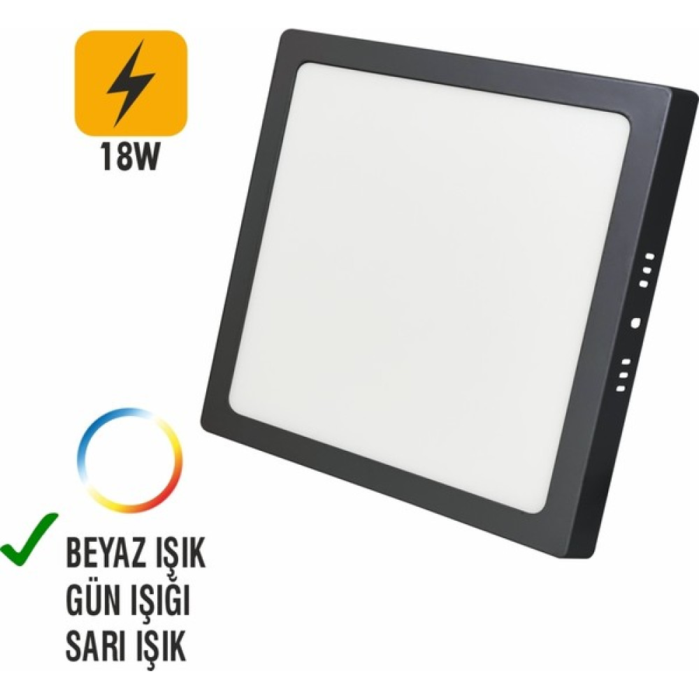 No-vo 18W Sıva Üstü LED Armatür Kare -Siyah Kasa - Beyaz Armatür Fiyatı