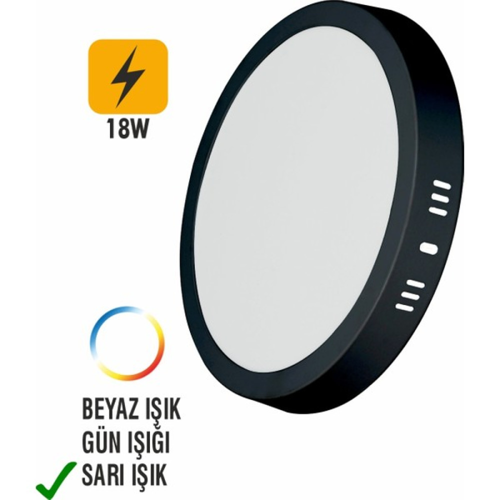 No-vo 18W Sıva Üstü LED Armatür Yuvarlak -Siyah Kasa - Sarı Armatür Fiyatı