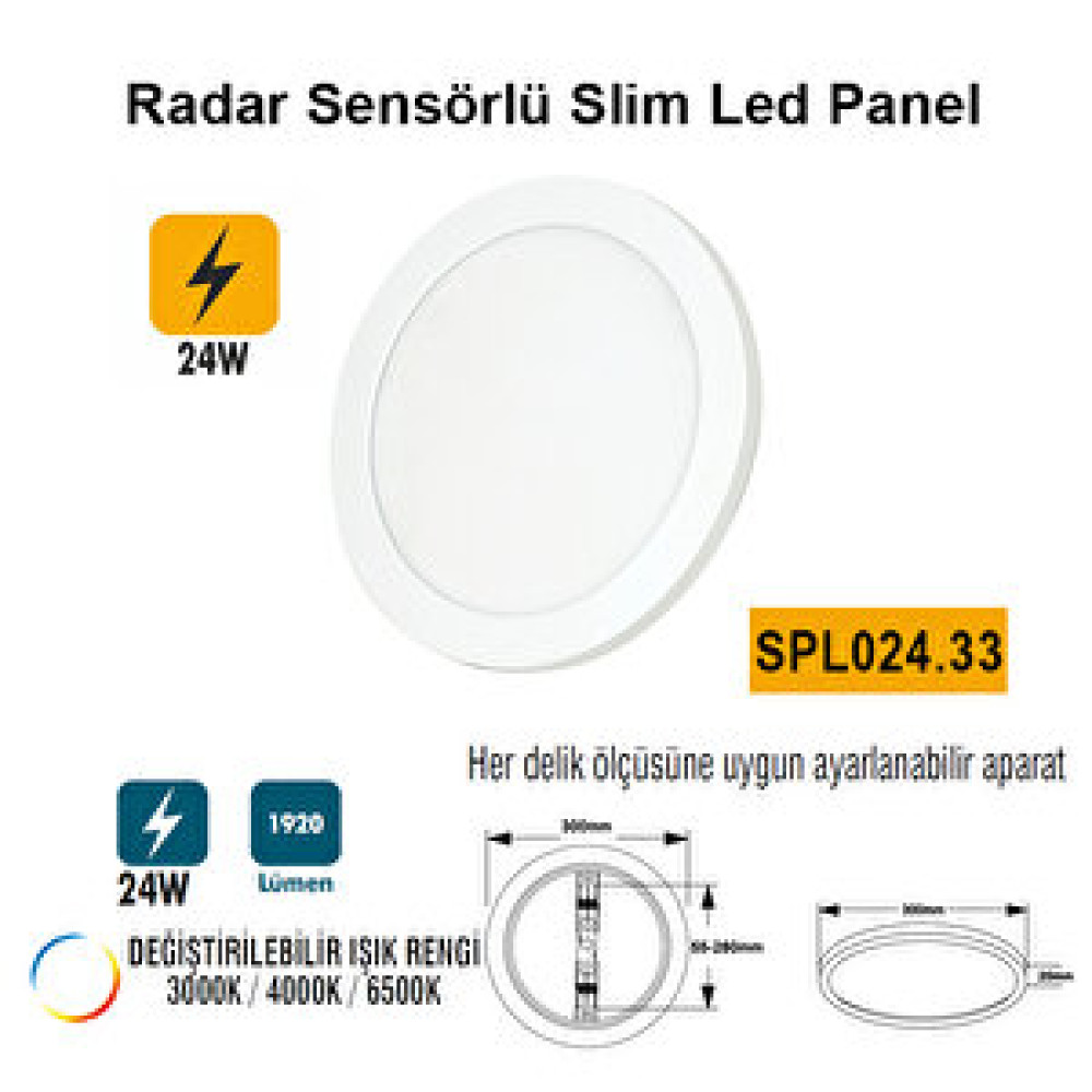 NO-VO 24w Radar Sensörlü Slim Led Panel - Işık Rengi Değiştirilebilir Spl024.33 Spot Fiyatı