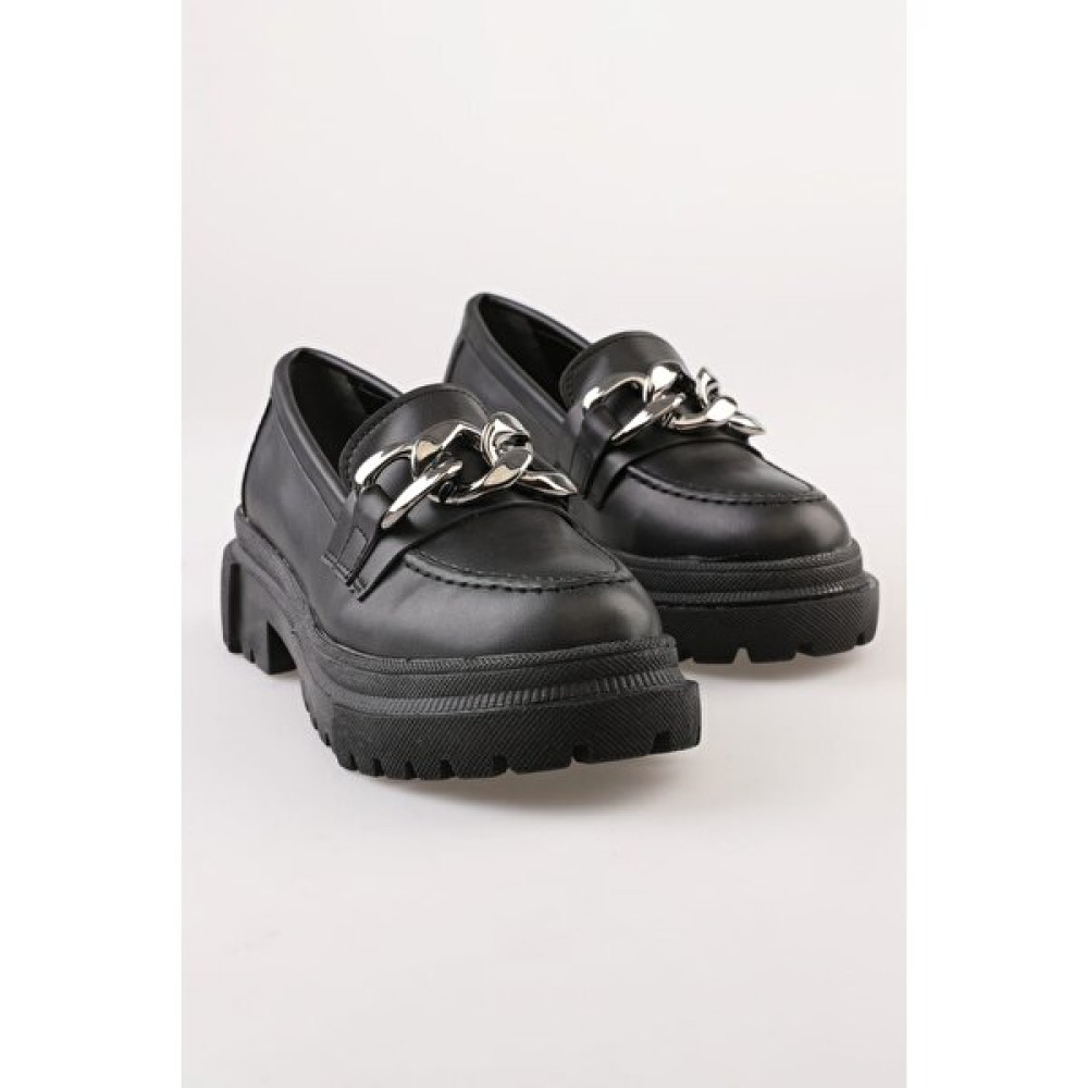 No34Store Kadın Siyah Gümüş Zincir Tokalı Loafer Ayakkabı Kadın Ayakkabıları Fiyatı