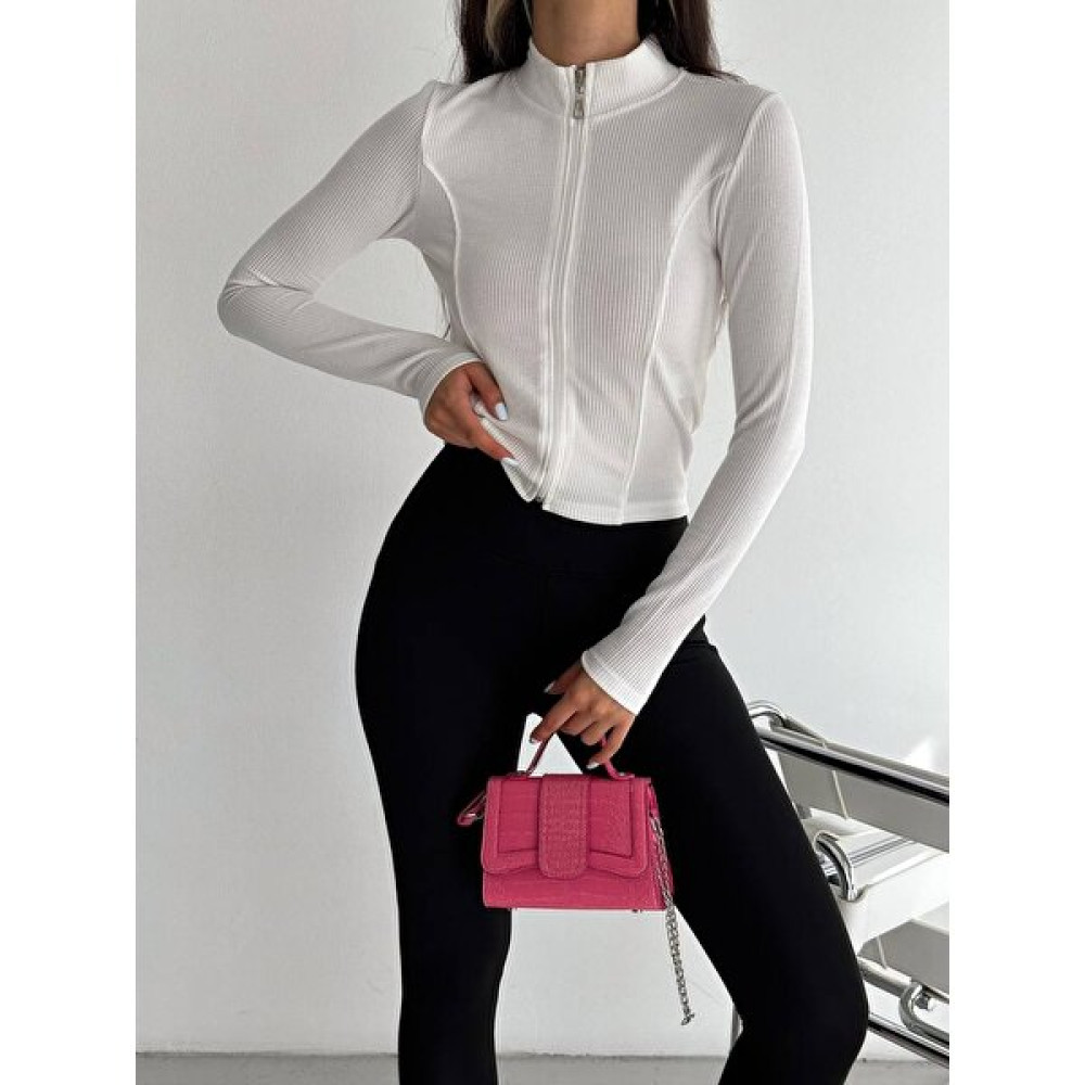Noa Dik Yaka Fermuarlı Crop Bluz Fiyatı