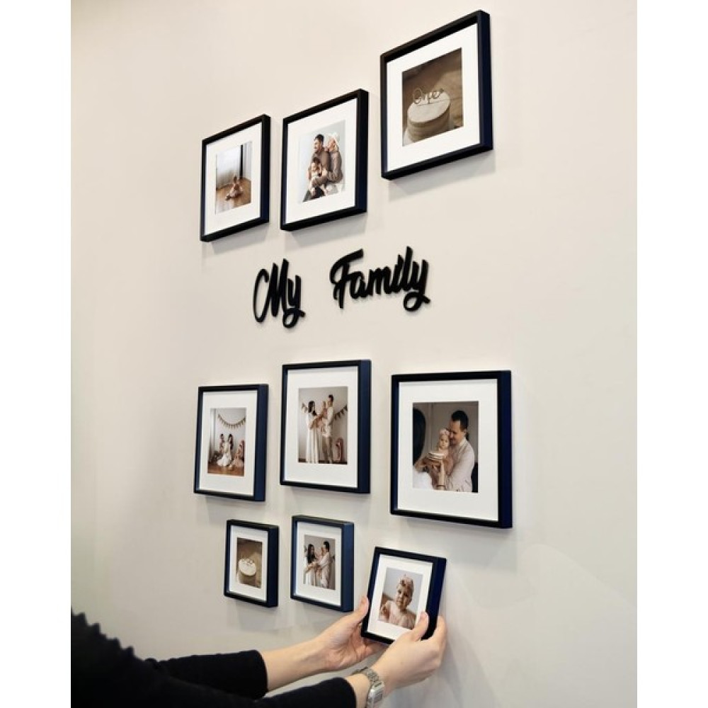 Nobbystar My Family Yazılı Yapışkanlı Sök-Tak Paspartulu Siyah Kare Fotoğraf Çerçevesi - 9'lu Paket - 18.5x18,5cm Resim & Fotoğraf Çerçevesi Fiyatı