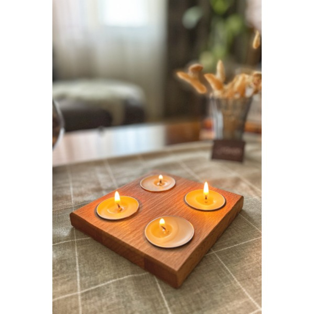 Nobleraven Design Ahşap Mumluk, Ahşap Tealight Mumluk - 4'lü Mumluk (Kare) - Kahverengi Şamdan Fiyatı