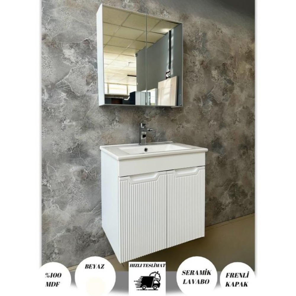 Noce Banyo Dolabı Aynalı Cnc Işlemeli Membran Kapaklı 65 cm - Beyaz Diğer Fiyatı