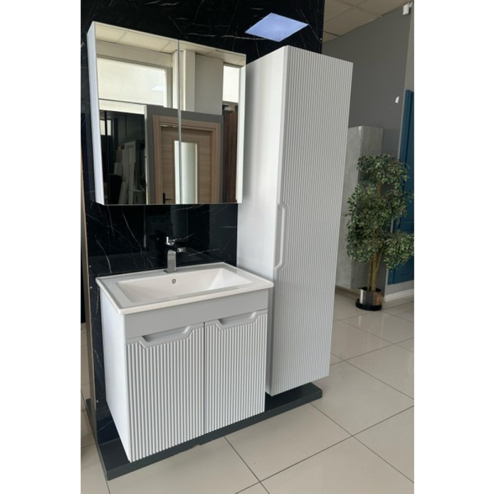 Noce Banyo Dolabı Aynalı Cnc Işlemeli Membran Kapaklı 65 cm - Gri Banyo Dolabı / Mobilyası Fiyatı