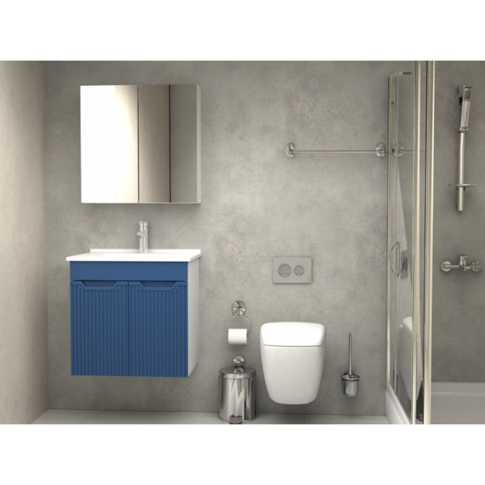 Noce Banyo Dolabı Aynalı Cnc Işlemeli Membran Kapaklı 65 cm - Mavi Banyo Dolabı / Mobilyası Fiyatı